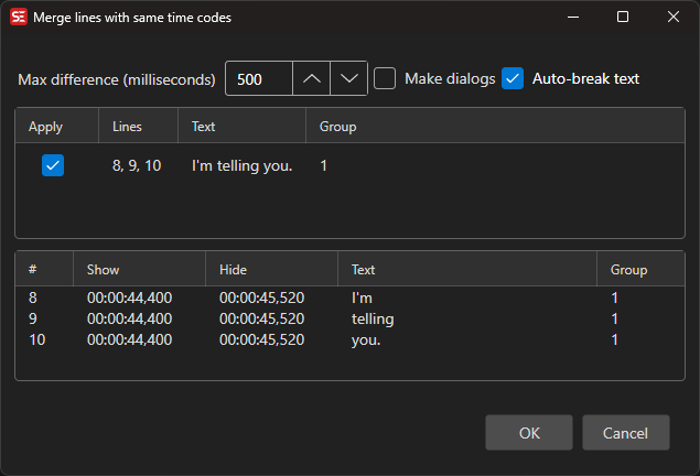 Merge Same Time Codes