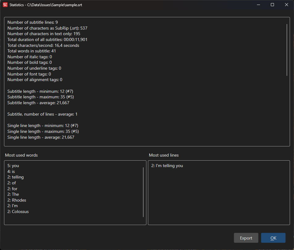 Statistics Screenshot