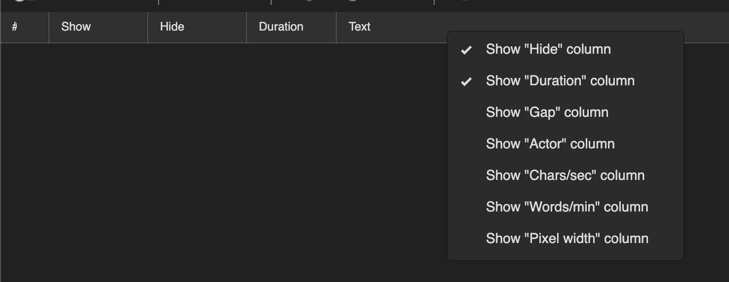 Subtitle Grid Column Menu